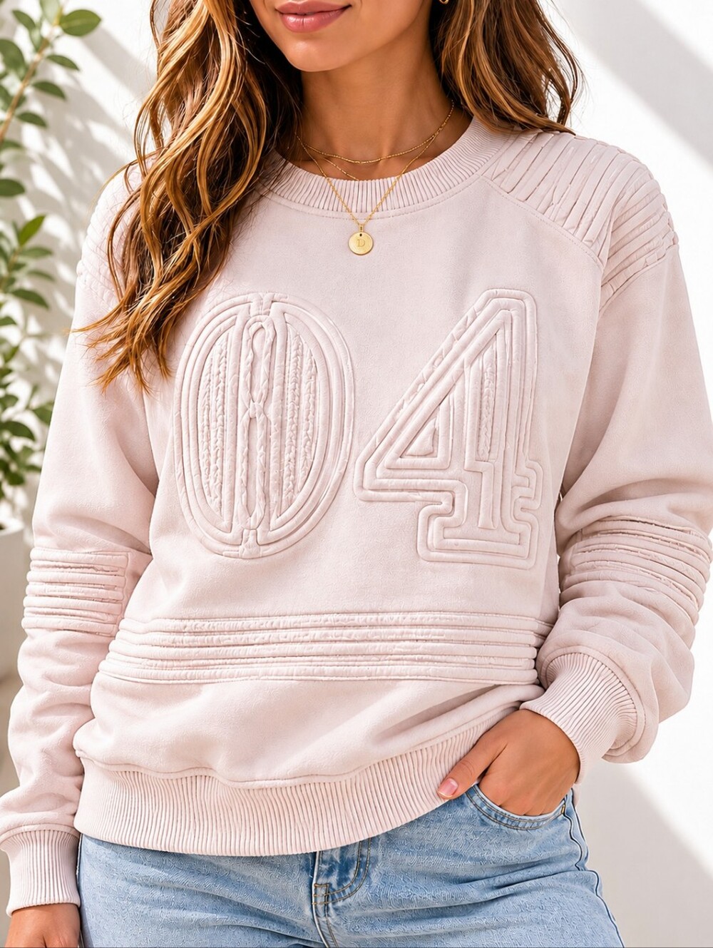 Ivy Park Beyoncé 04 Embossed Sweatshirt Pink Textured Logo Pullover S